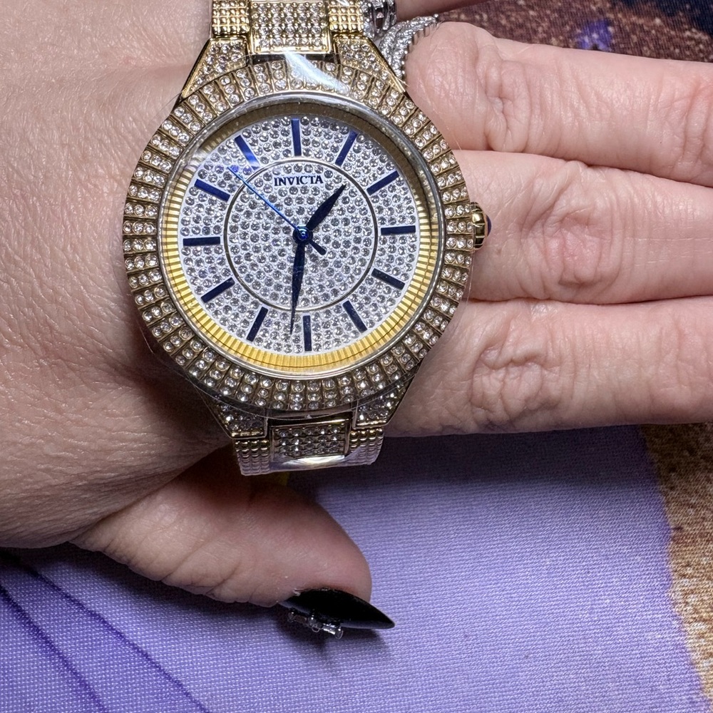 INVICTA Two-Tone Gold and Silver Crystal Pavé Watch with Blue Accents